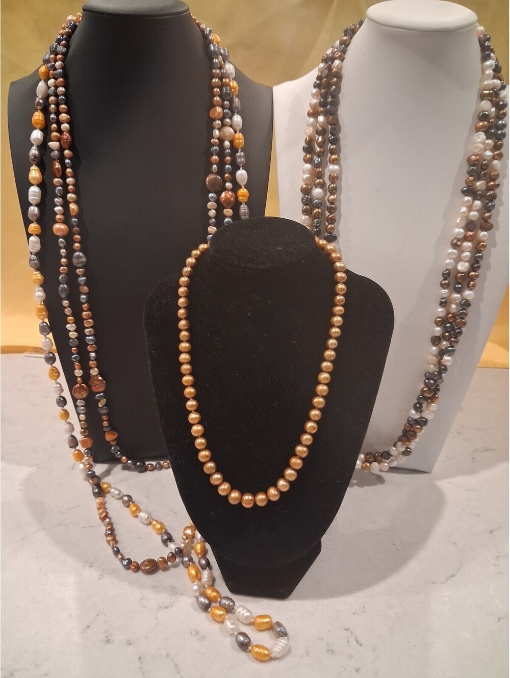 Genuine Pearl Necklaces with Yellow Gold Tones